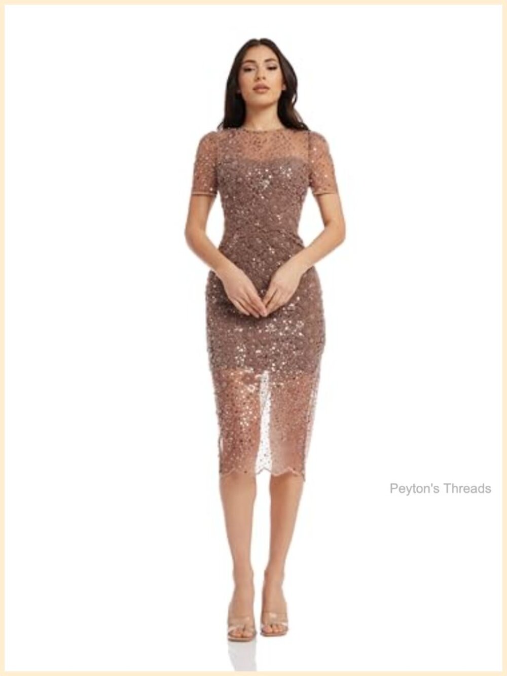 Dress the Population Lia Bodycon Midi Dress Short Puff Sleeve Cocktail Party
